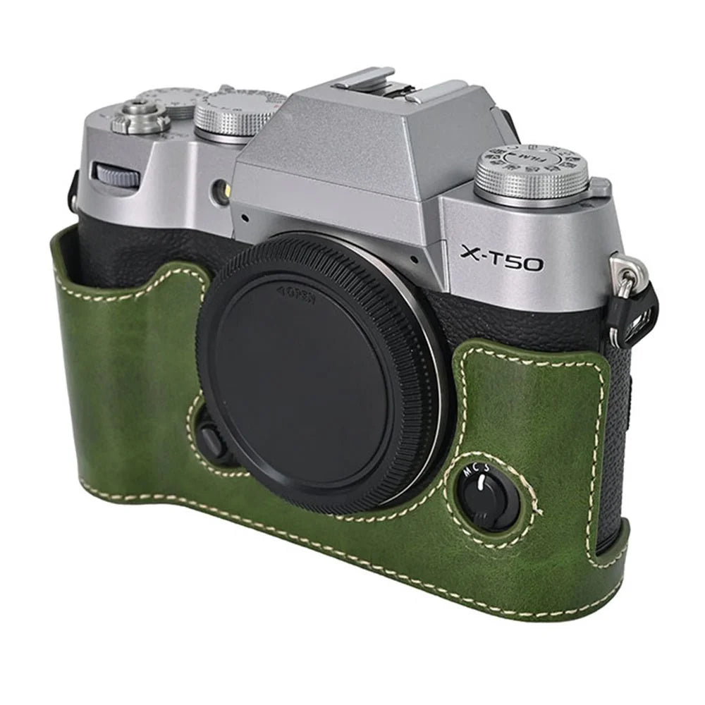 For Fujifilm X-T50 PU Leather Half Case Grip Digital Camera Bag Cover with Opening Bottom - Green - 2