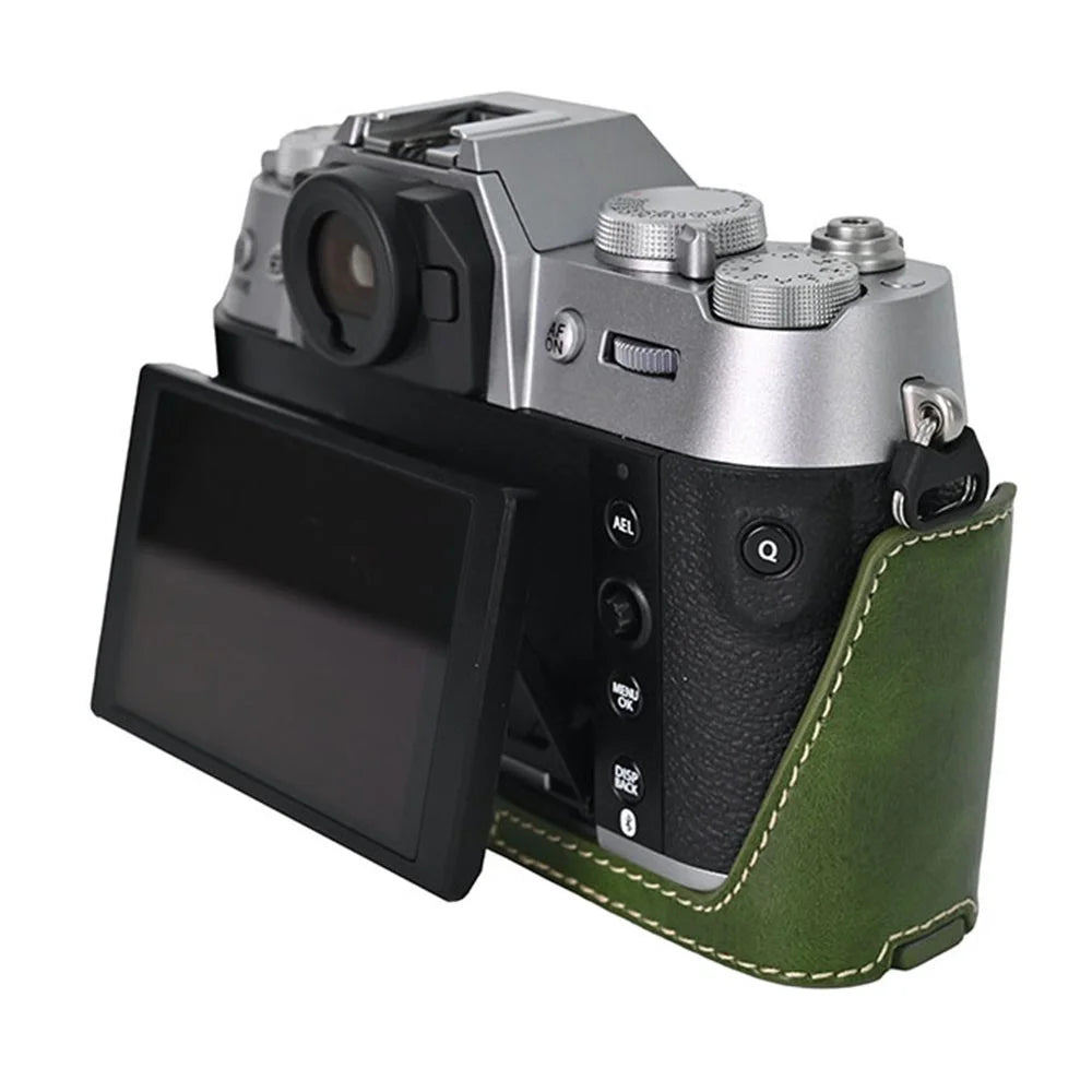 For Fujifilm X-T50 PU Leather Half Case Grip Digital Camera Bag Cover with Opening Bottom - Green - 4