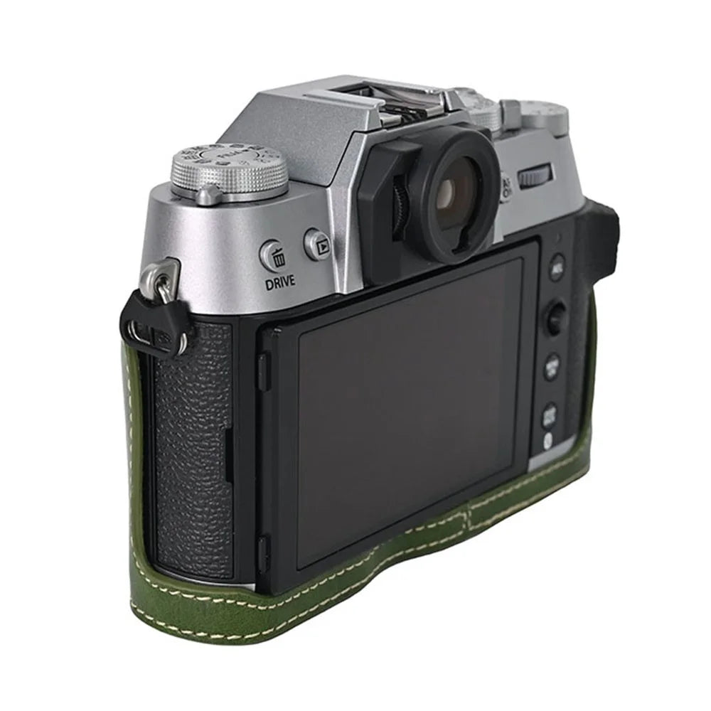 For Fujifilm X-T50 PU Leather Half Case Grip Digital Camera Bag Cover with Opening Bottom - Green - 5
