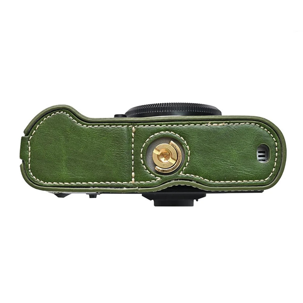 For Fujifilm X-T50 PU Leather Half Case Grip Digital Camera Bag Cover with Opening Bottom - Green - 6