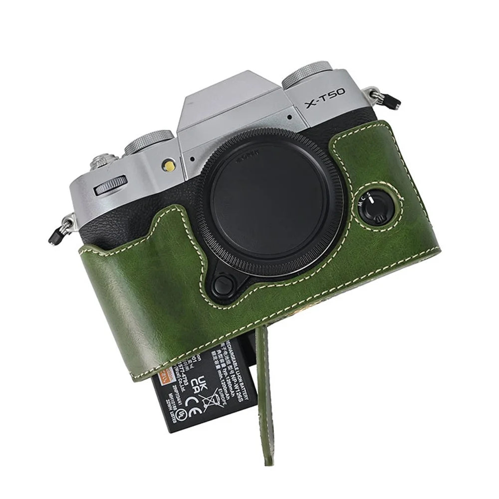 For Fujifilm X-T50 PU Leather Half Case Grip Digital Camera Bag Cover with Opening Bottom - Green - 7