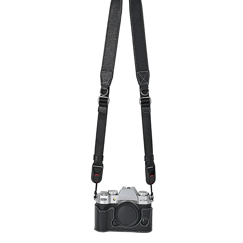 For Fujifilm X-T50 Camera Case Large Opening Genuine Cow Leather Protector with Shoulder Strap - Black - 1