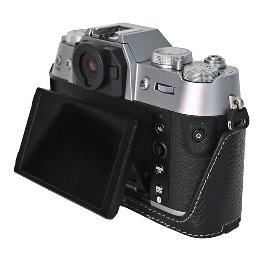 For Fujifilm X-T50 Camera Case Large Opening Genuine Cow Leather Protector with Shoulder Strap - Black - 4