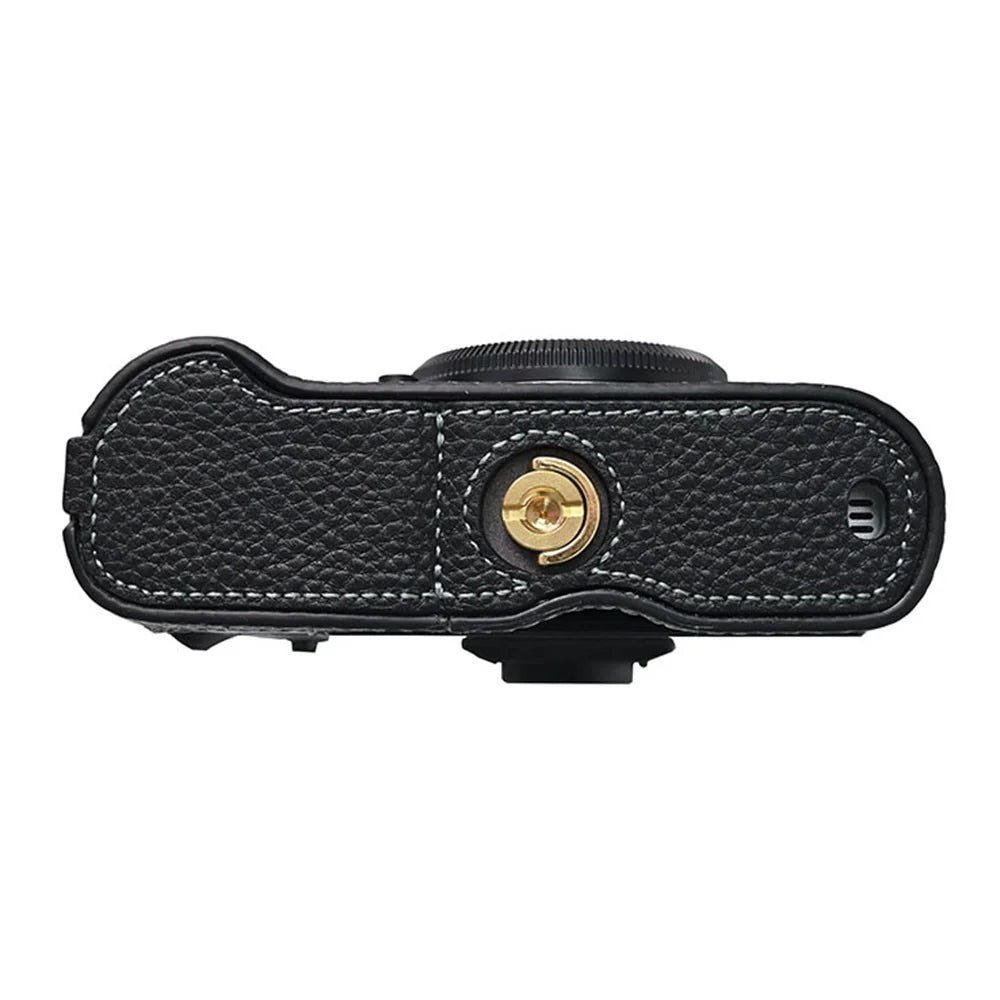 For Fujifilm X-T50 Camera Case Large Opening Genuine Cow Leather Protector with Wrist Strap - Black - 5