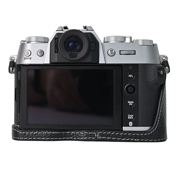 For Fujifilm X-T50 Camera Bottom Cover Case Large Opening Design Genuine Cow Leather Protector - Black - 2