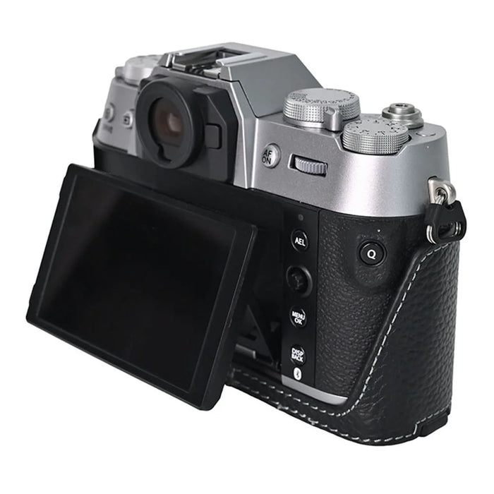 For Fujifilm X-T50 Camera Bottom Cover Case Large Opening Design Genuine Cow Leather Protector - Black - 3