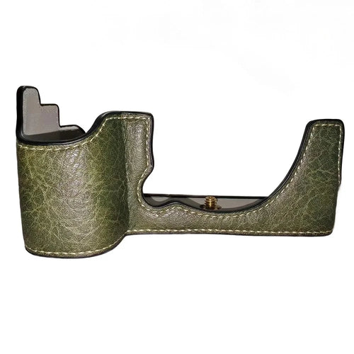 For Fujifilm X-S10 Buffalo Texture PU Leather Bottom Case Half Body Camera Cover with Battery Opening - Green - 1