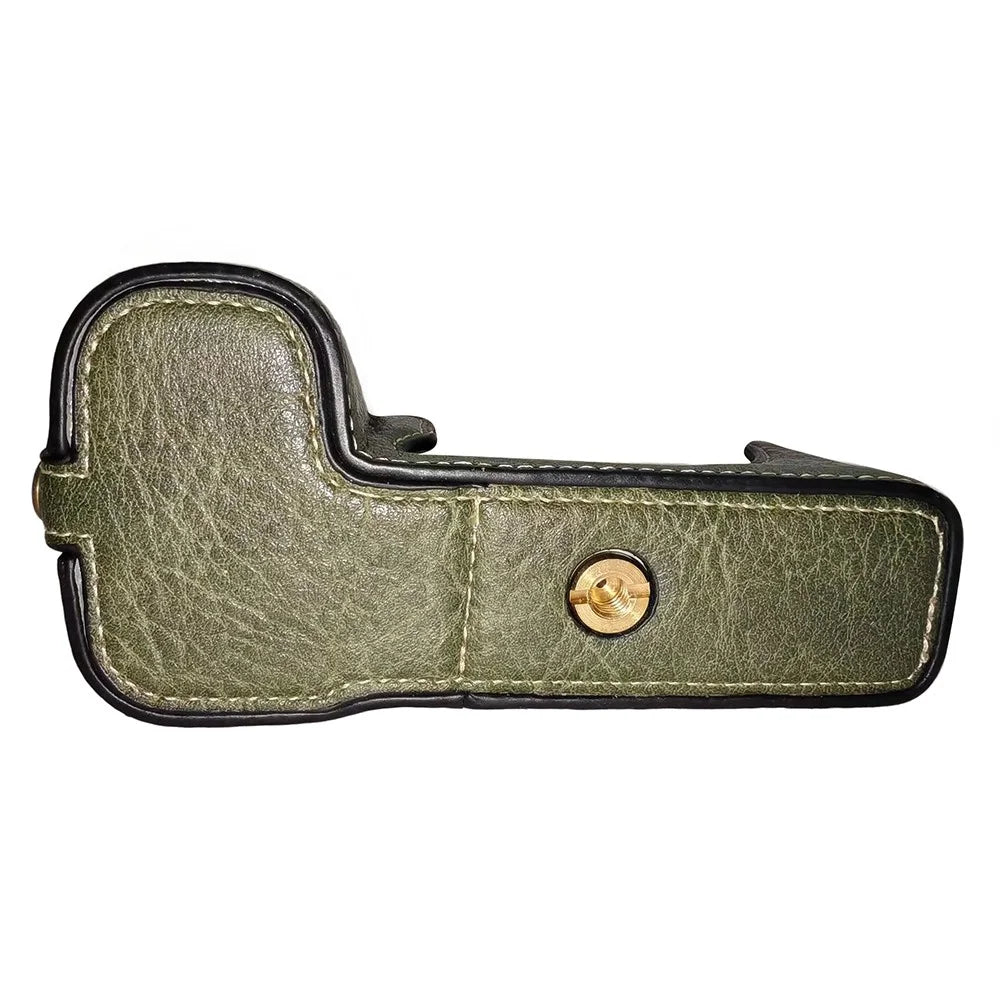 For Fujifilm X-S10 Buffalo Texture PU Leather Bottom Case Half Body Camera Cover with Battery Opening - Green - 3