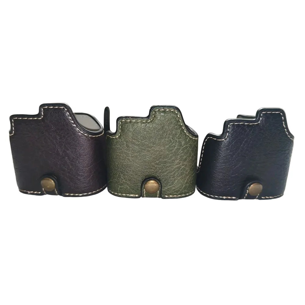 For Fujifilm X-S10 Buffalo Texture PU Leather Bottom Case Half Body Camera Cover with Battery Opening - Green - 6