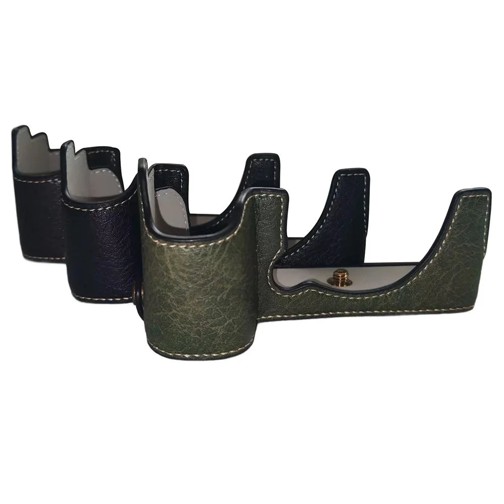 For Fujifilm X-S10 Buffalo Texture PU Leather Bottom Case Half Body Camera Cover with Battery Opening - Green - 7