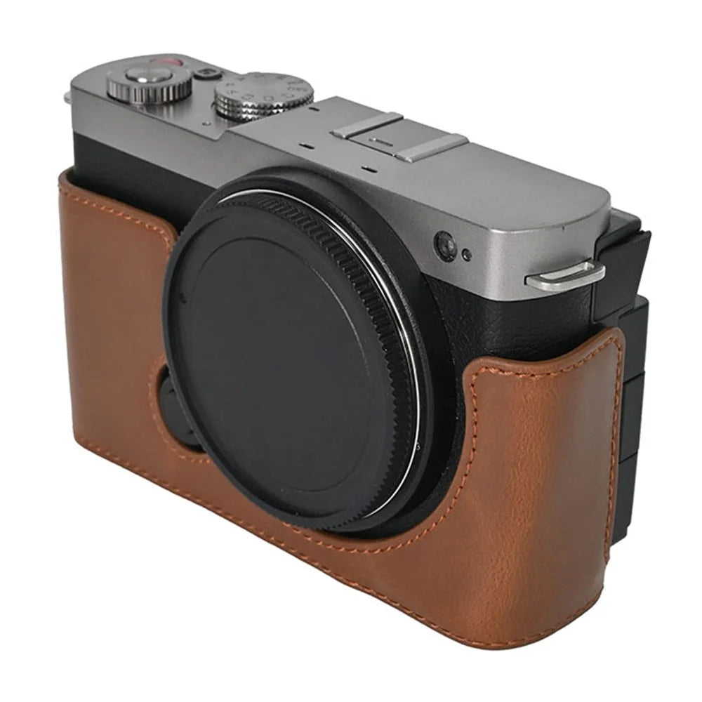 For Panasonic Lumix S9 Camera Case PU Leather Half Cover with Battery Opening Bottom - Coffee - 2