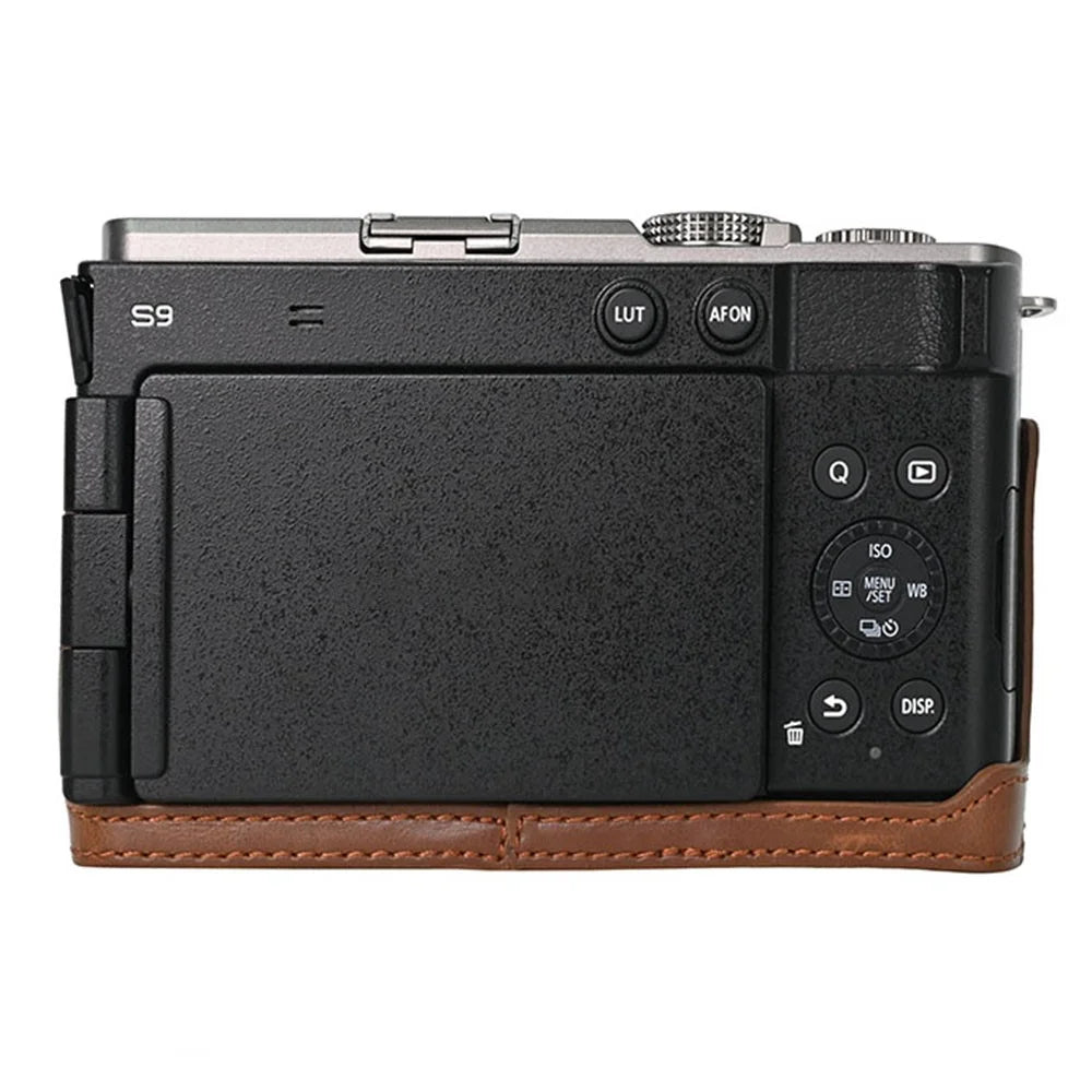 For Panasonic Lumix S9 Camera Case PU Leather Half Cover with Battery Opening Bottom - Coffee - 3
