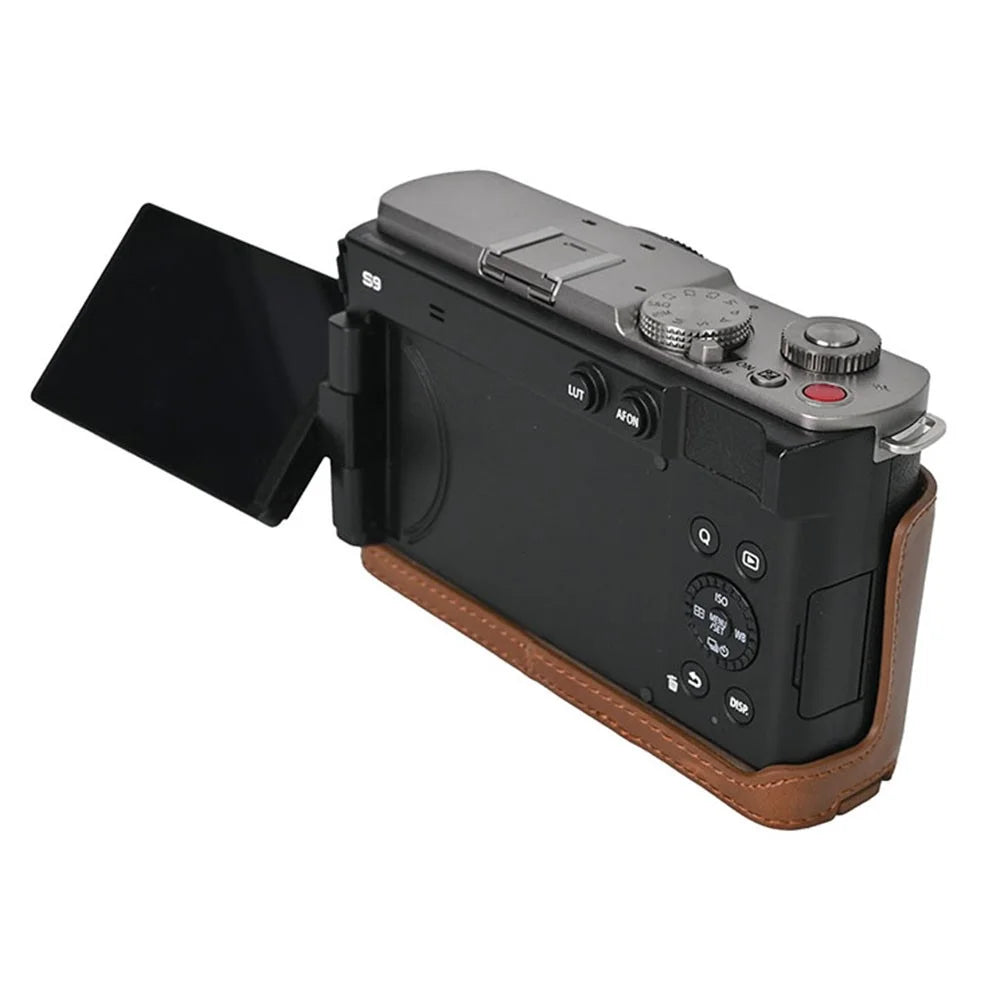 For Panasonic Lumix S9 Camera Case PU Leather Half Cover with Battery Opening Bottom - Coffee - 4
