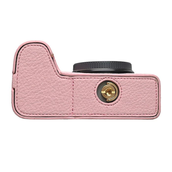 For Sony A6700 Camera Case Large Cutout PU Leather Protector with Shoulder Strap - Pink - 6