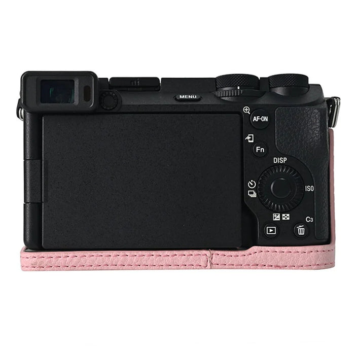 For Sony A6700 Camera Case Large Cutout Litchi Texture PU Leather Protector - Pink - 3