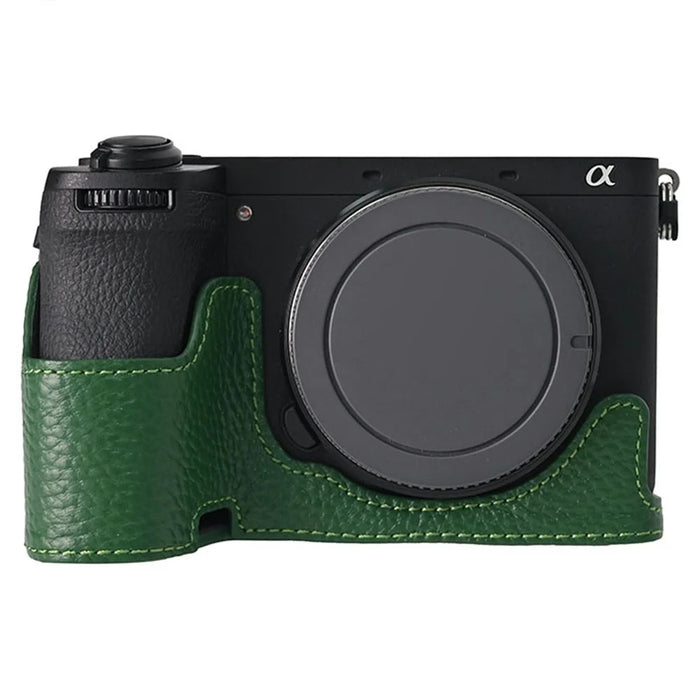For Sony A6700 Camera Bottom Cover Case Large Opening Design Genuine Cow Leather Protector - Green - 1