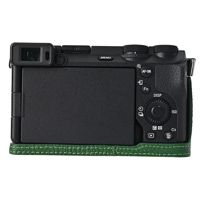 For Sony A6700 Camera Bottom Cover Case Large Opening Design Genuine Cow Leather Protector - Green - 3