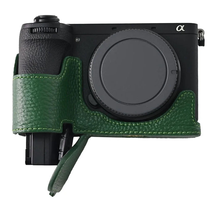For Sony A6700 Camera Bottom Cover Case Large Opening Design Genuine Cow Leather Protector - Green - 6