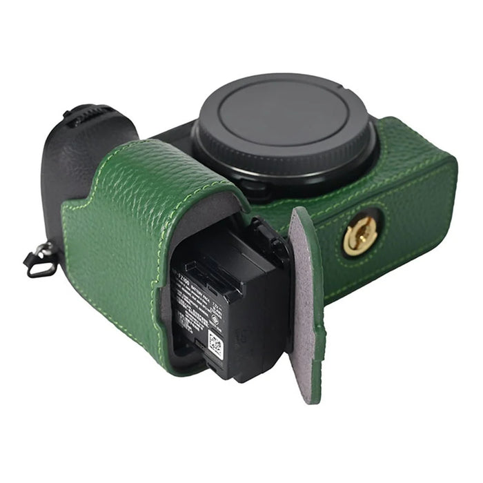 For Sony A6700 Camera Bottom Cover Case Large Opening Design Genuine Cow Leather Protector - Green - 7