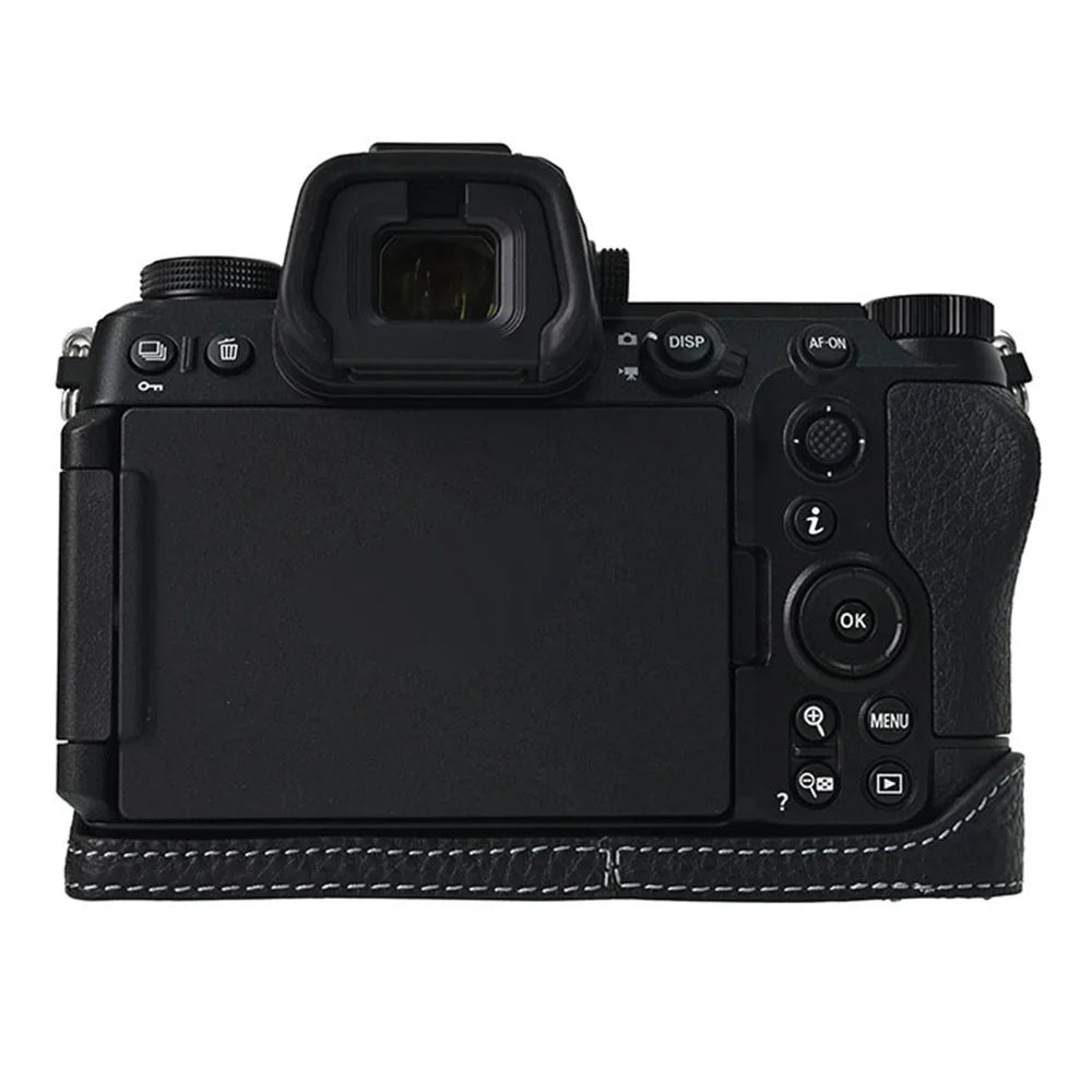 For Nikon Z6 III Camera Case Large Cutout Genuine Cow Leather Protective Cover - Black - 3