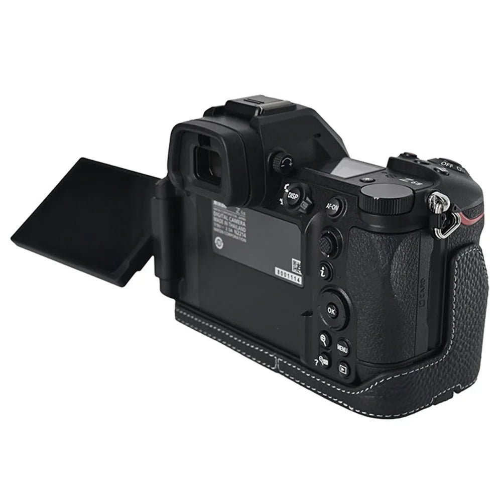 For Nikon Z6 III Camera Case Large Cutout Genuine Cow Leather Protective Cover - Black - 4