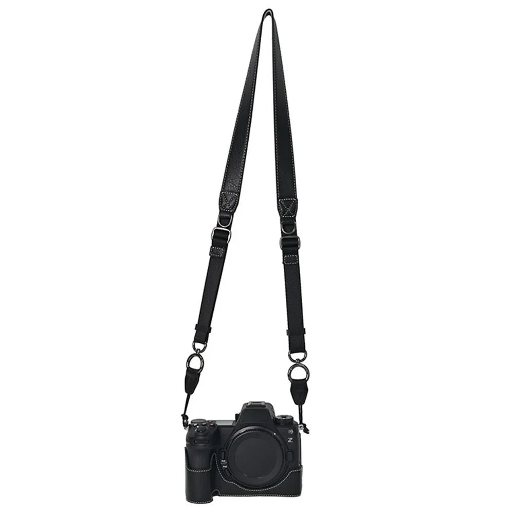 For Nikon Z6 III Camera Case with Shoulder Strap Large Cutout Litchi Texture PU Leather Protective Cover - Black - 1