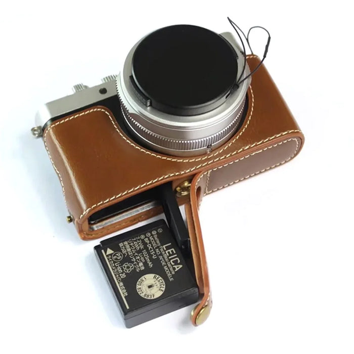 For Leica D-lux7 Replacement Half Camera Case Bottom Opening PU Leather Bag Cover - Brown - 5