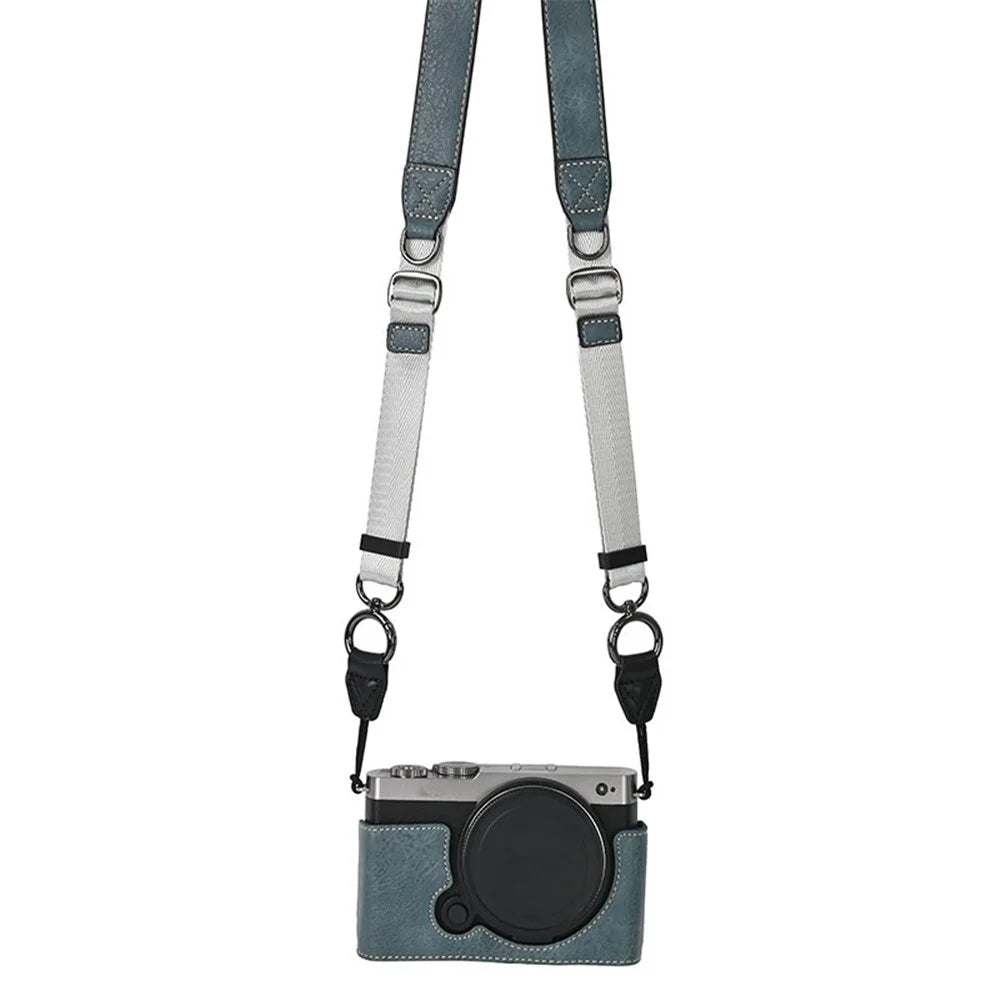 For Panasonic Lumix S9 Camera Case with Shoulder Strap Large Cutout Litchi Texture PU Protective Cover - Blue - 1