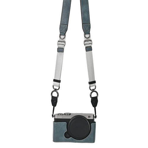 For Panasonic Lumix S9 Camera Case with Shoulder Strap Large Cutout Litchi Texture PU Protective Cover - Blue - 1