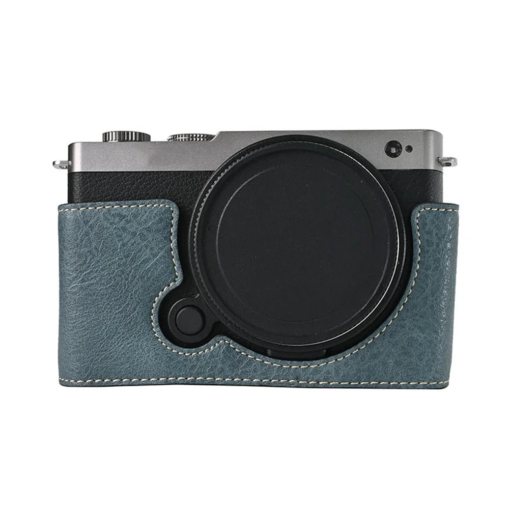 For Panasonic Lumix S9 Camera Case with Shoulder Strap Large Cutout Litchi Texture PU Protective Cover - Blue - 2