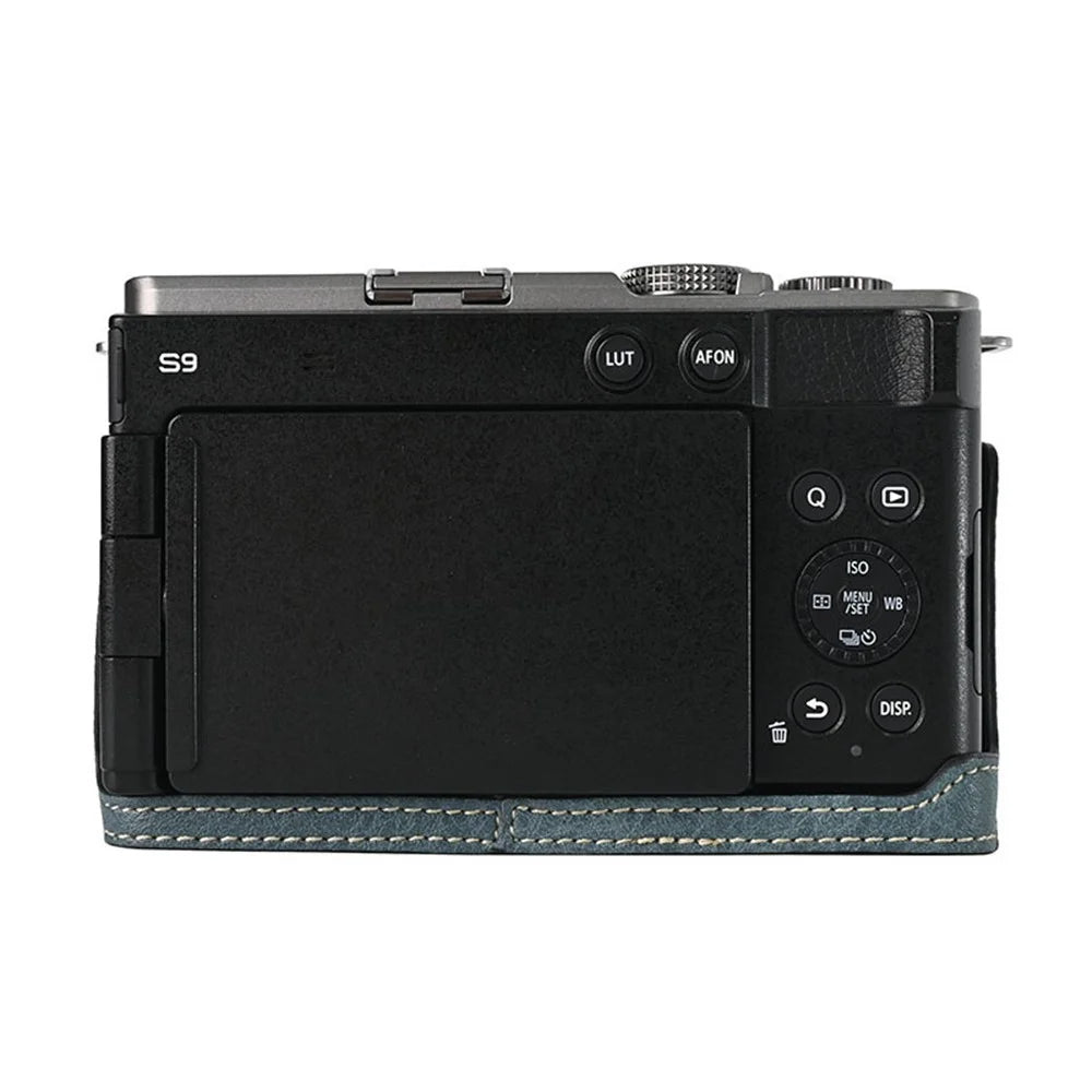 For Panasonic Lumix S9 Camera Case with Shoulder Strap Large Cutout Litchi Texture PU Protective Cover - Blue - 3