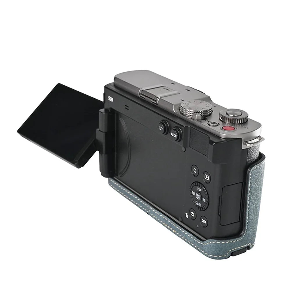 For Panasonic Lumix S9 Camera Case with Shoulder Strap Large Cutout Litchi Texture PU Protective Cover - Blue - 6