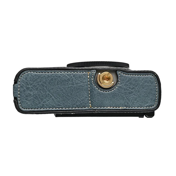 For Panasonic Lumix S9 Camera Case Large Cutout Litchi Texture PU Leather Protective Cover - Blue - 3