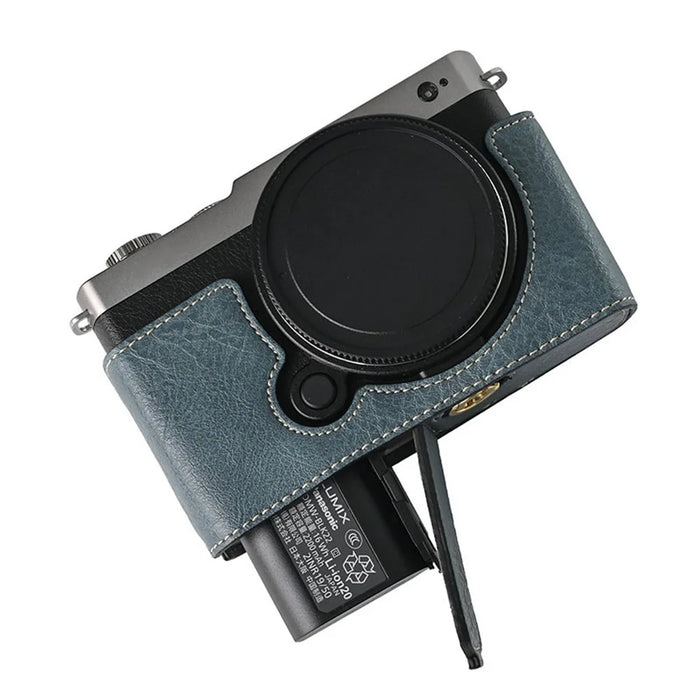 For Panasonic Lumix S9 Camera Case Large Cutout Litchi Texture PU Leather Protective Cover - Blue - 4