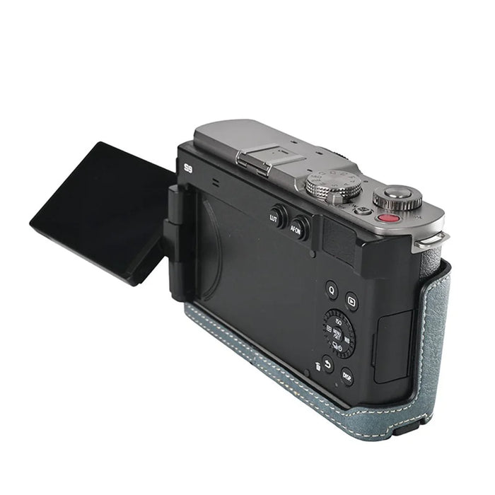 For Panasonic Lumix S9 Camera Case Large Cutout Litchi Texture PU Leather Protective Cover - Blue - 5