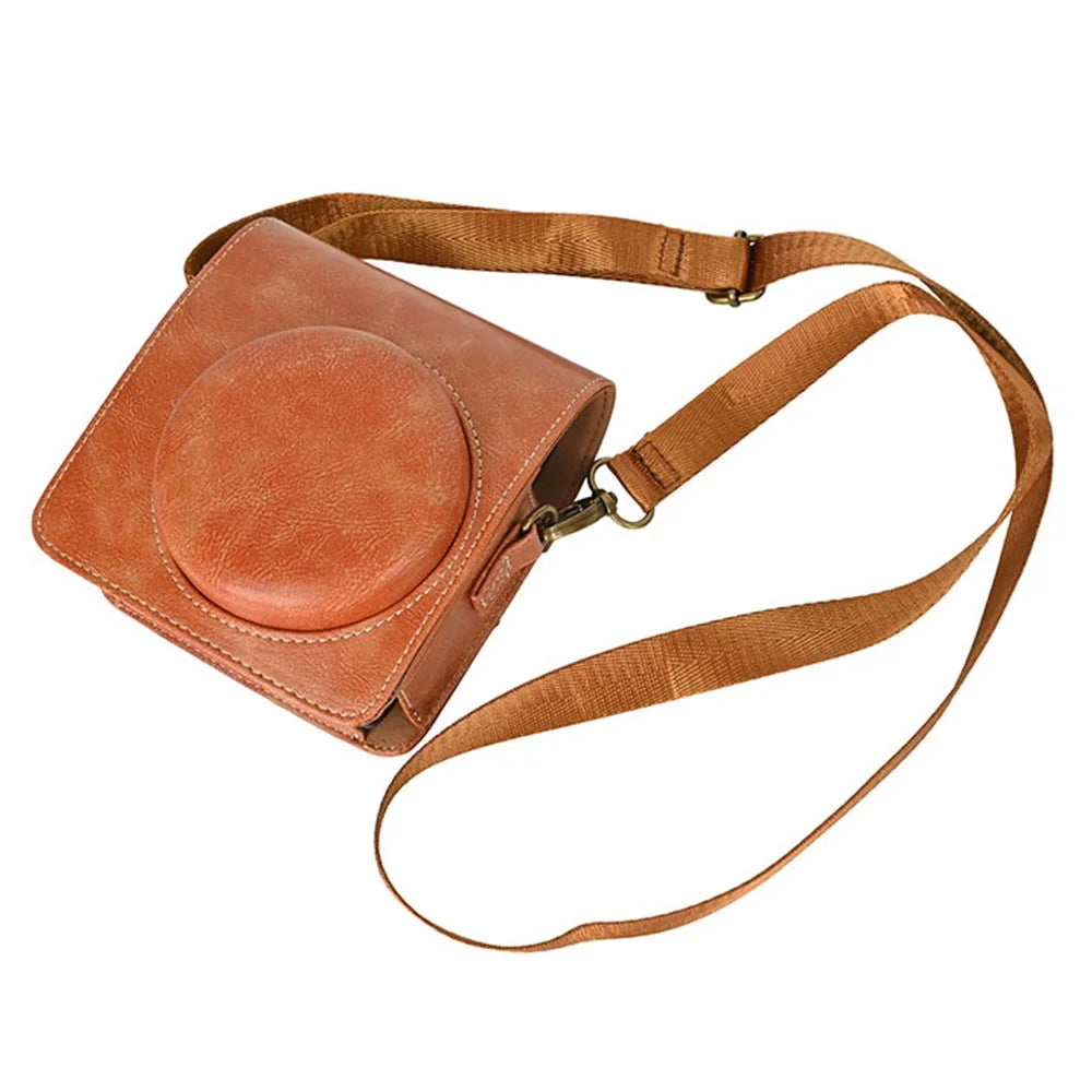 Camera Bag for Fujifilm Instax Mini 99 Camera PU Leather Crossbody Bag with Shoulder Strap - Brown - 1