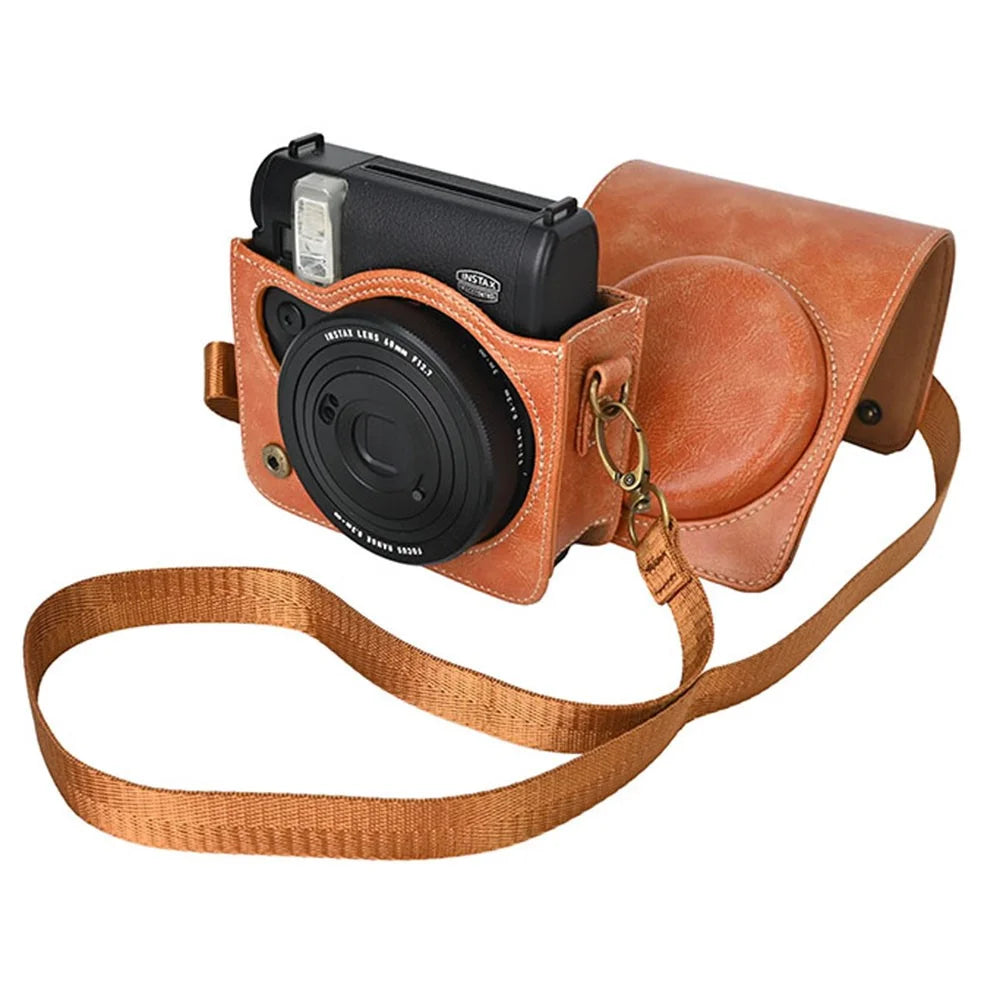 Camera Bag for Fujifilm Instax Mini 99 Camera PU Leather Crossbody Bag with Shoulder Strap - Brown - 4