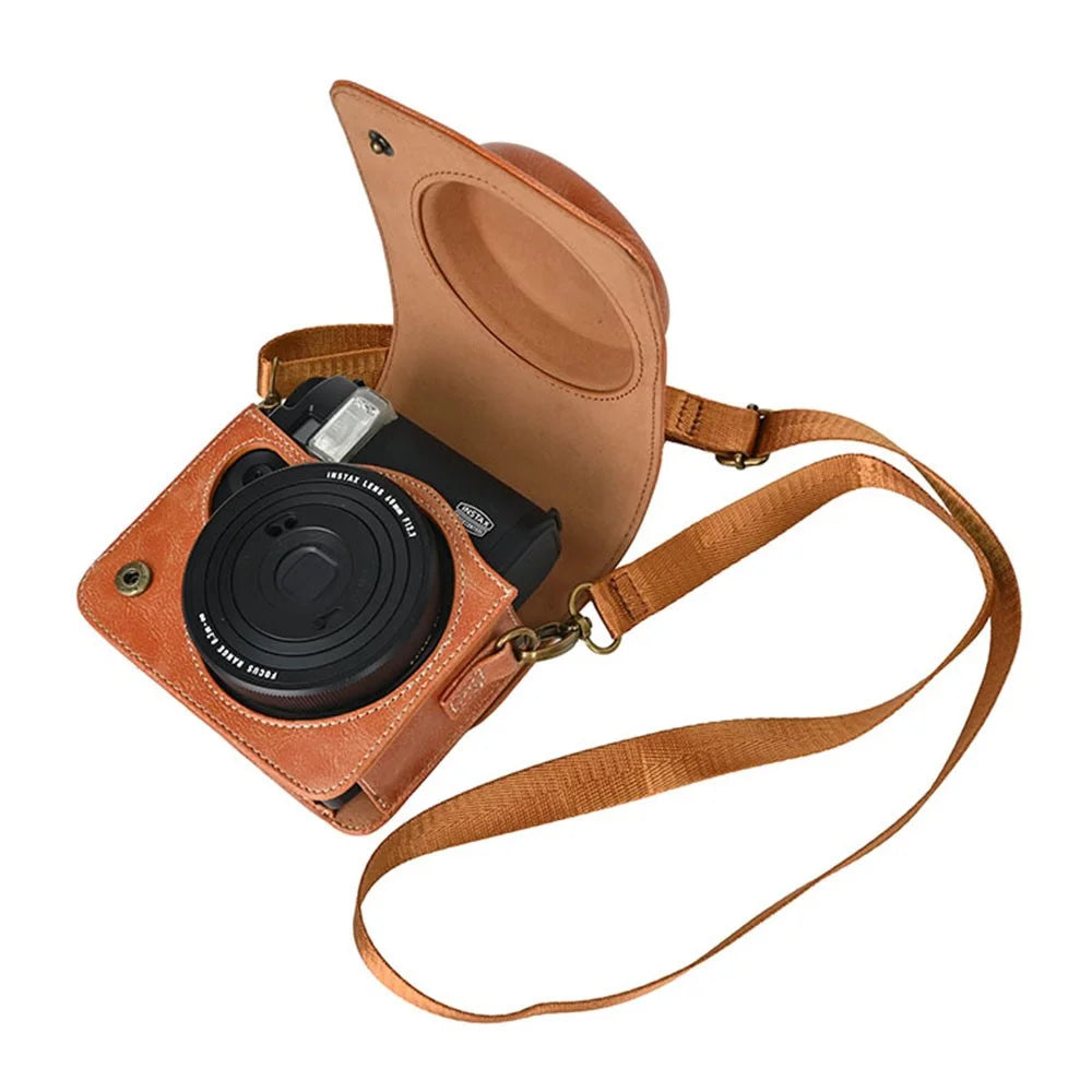 Camera Bag for Fujifilm Instax Mini 99 Camera PU Leather Crossbody Bag with Shoulder Strap - Brown - 5