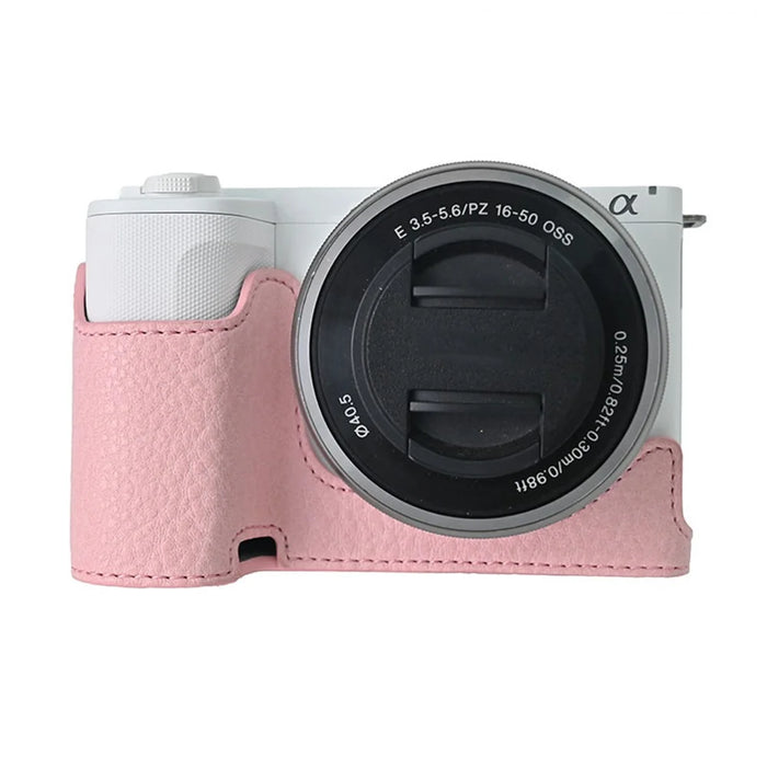 For Sony Alpha ZV-E10 II Camera Case Large Cutout Litchi Texture PU Leather Protective Cover - Pink - 1