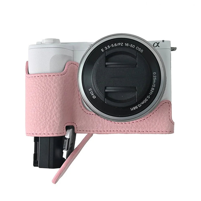 For Sony Alpha ZV-E10 II Camera Case Large Cutout Litchi Texture PU Leather Protective Cover - Pink - 5