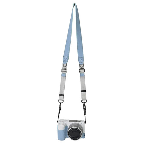 For Sony Alpha ZV-E10 II Camera Case with Shoulder Strap Large Cutout Litchi Texture PU Protective Cover - Blue - 1