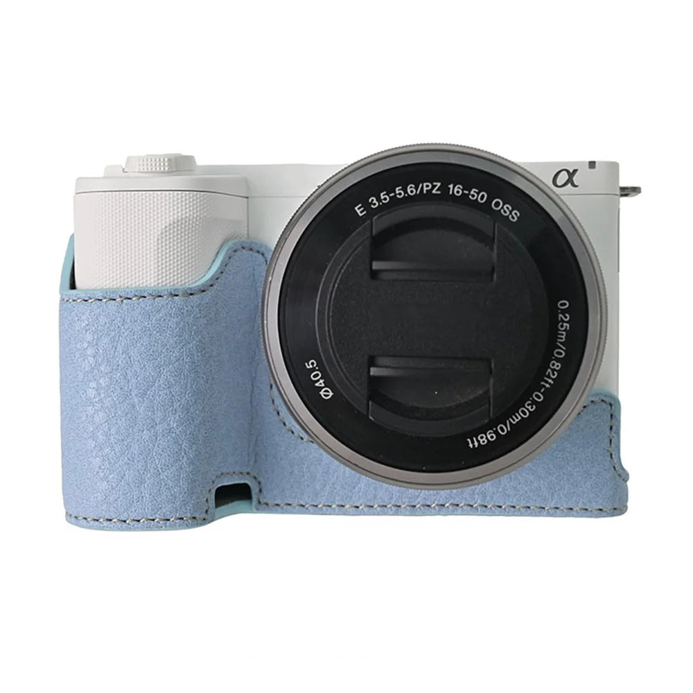 For Sony Alpha ZV-E10 II Camera Case with Shoulder Strap Large Cutout Litchi Texture PU Protective Cover - Blue - 2