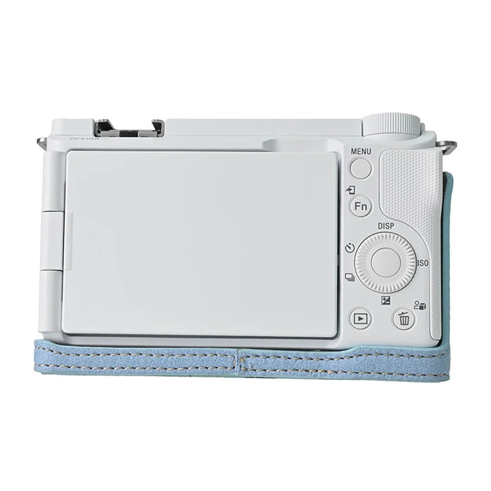 For Sony Alpha ZV-E10 II Camera Case with Shoulder Strap Large Cutout Litchi Texture PU Protective Cover - Blue - 4