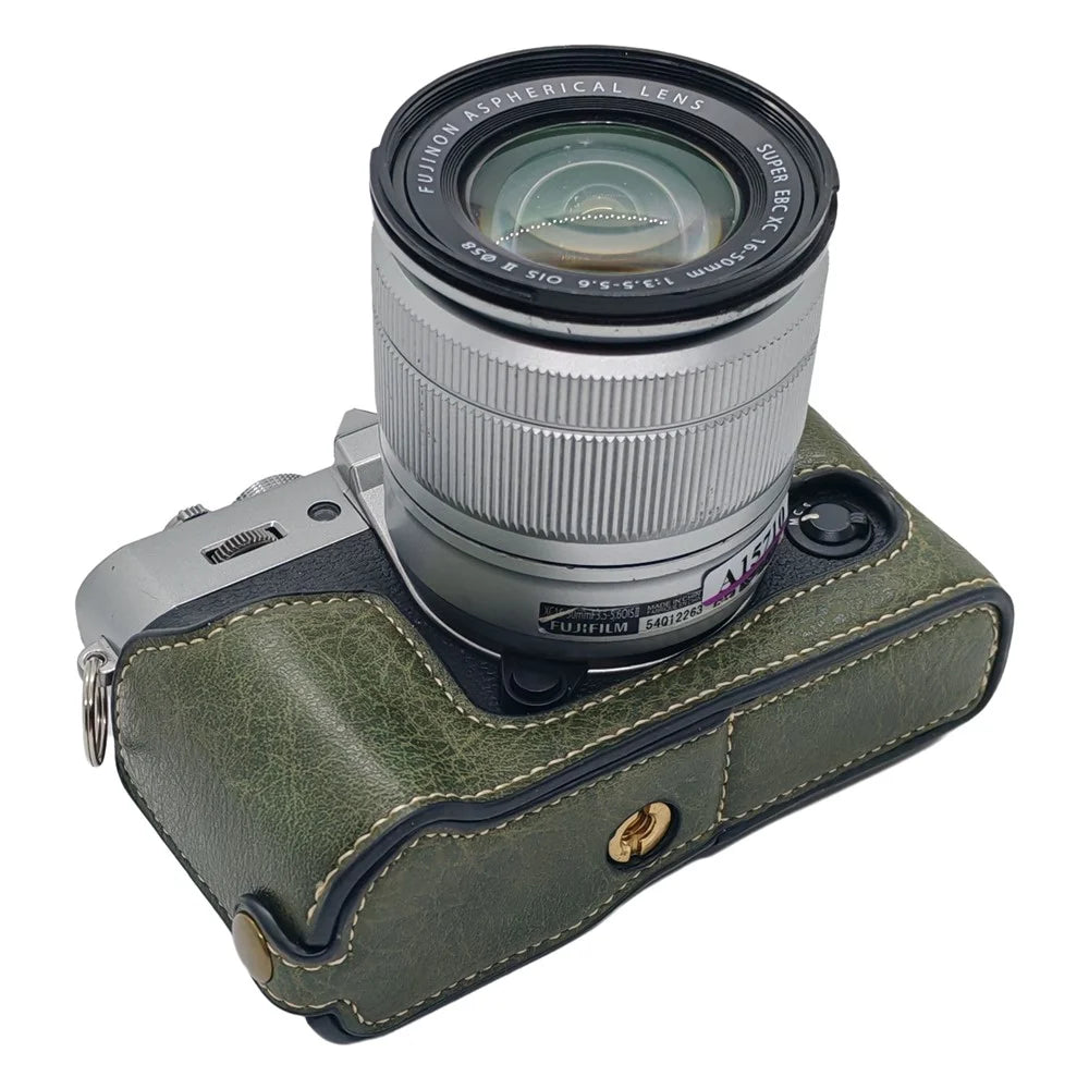 For Fujifilm XT30 III / X-T30 III / X-T30 II / X-T30 / X-T20 / X-T10 Camera Bottom Case Half Body Leather Cover with Battery Opening - Green - 2