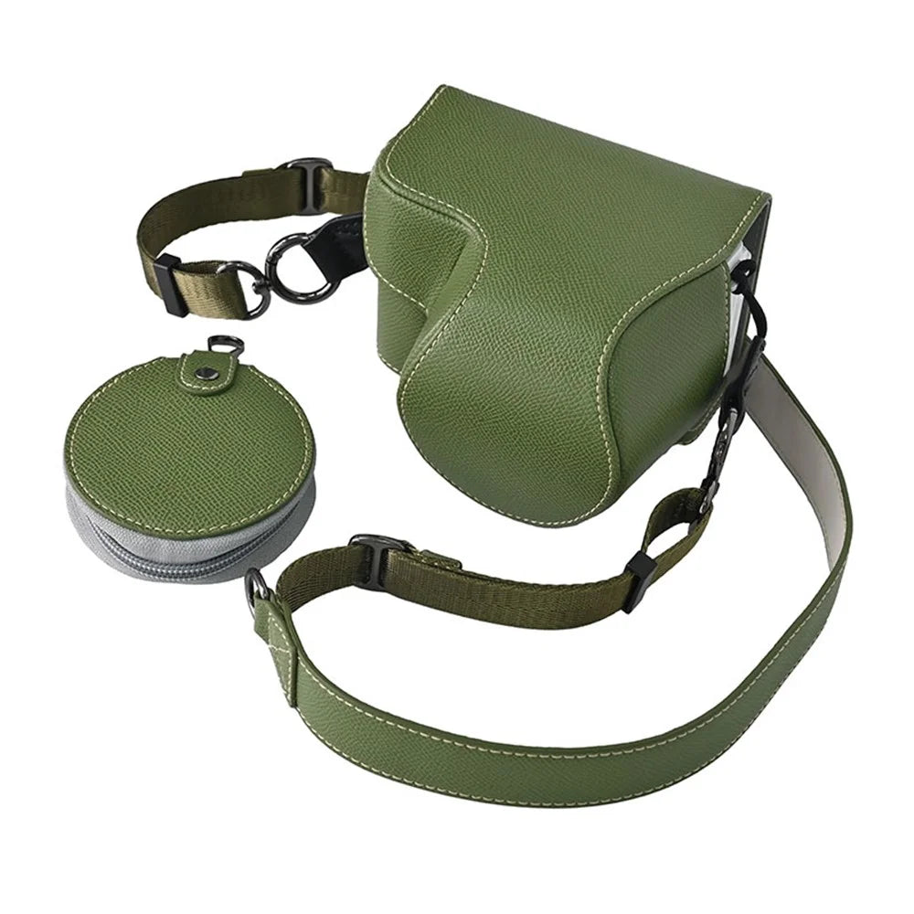 For Sony Alpha ZV-E10 II Textured PU Leather Camera Case with Battery Hole + Strap + Lens Storage Bag - Green - 1