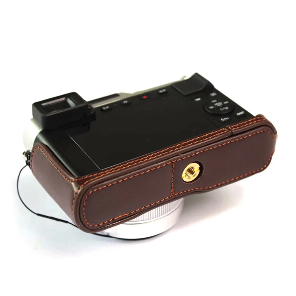 For Leica D-lux7 Camera Case Genuine Leather Half Body Cover - Coffee - 3