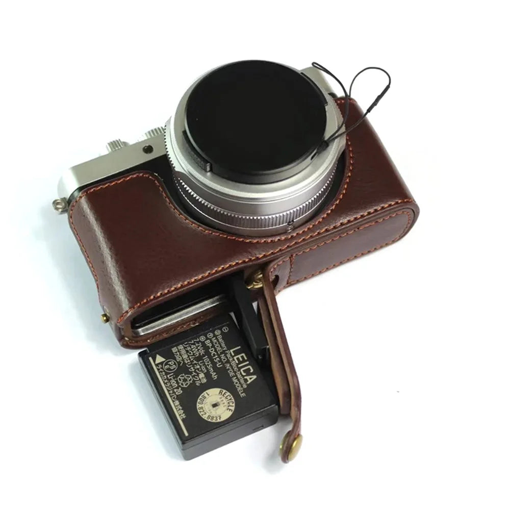 For Leica D-lux7 Camera Case Genuine Leather Half Body Cover - Coffee - 4