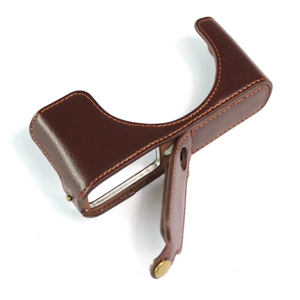 For Leica D-lux7 Camera Case Genuine Leather Half Body Cover - Coffee - 7
