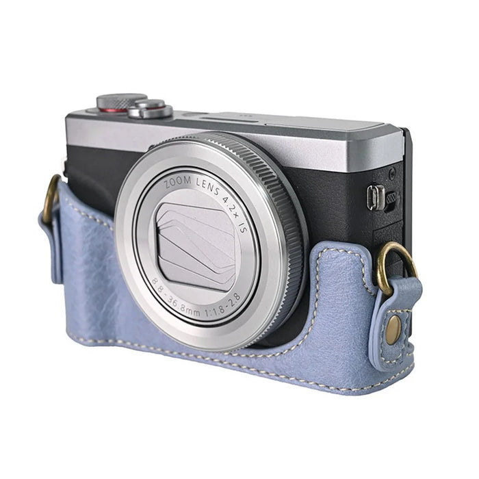 For Canon G7 X Mark II / G7 X Mark III Litchi Textured PU Leather Camera Case with Shoulder Strap - Blue - 7