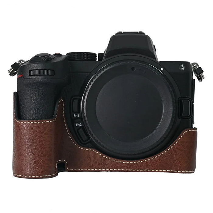 For Nikon Z 5 / Z 6 II / Z 7 II Camera Case Large Cutout Litchi Texture PU Leather Protective Cover - Coffee - 1